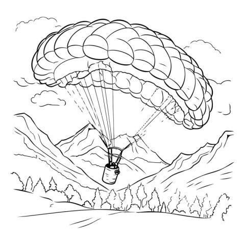 Parachutist flying in the sky. Hand drawn vector illustration.