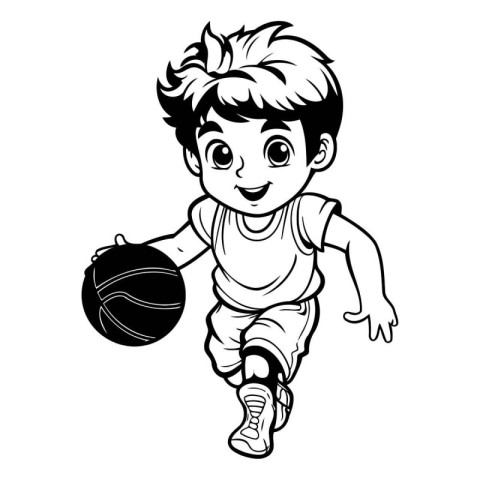 Basketball player. Black and white vector illustration for color