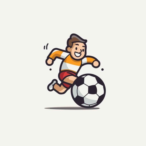 Cartoon soccer player running with a ball. Vector illustration i