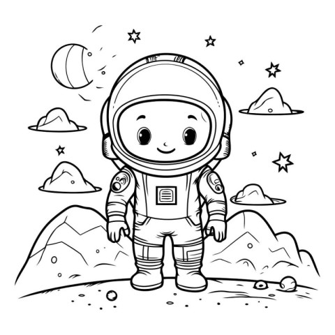 Coloring book for children: astronaut in space. Vector illustrat