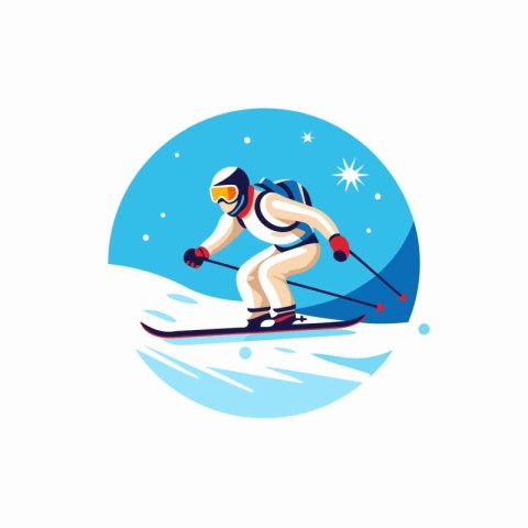 Skiing vector icon. Flat illustration of skier skiing vector ico