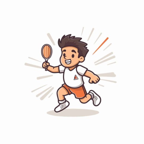 Cute boy playing badminton cartoon character vector Illustration