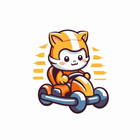 Cute kawaii fox riding scooter. Vector illustration.