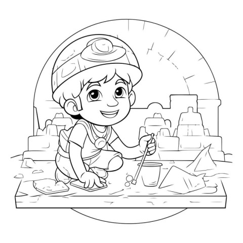 Coloring Page Outline Of a Little Boy Playing With a Sand