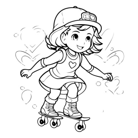 Coloring Page Outline Of a Cute Girl Skater Skating