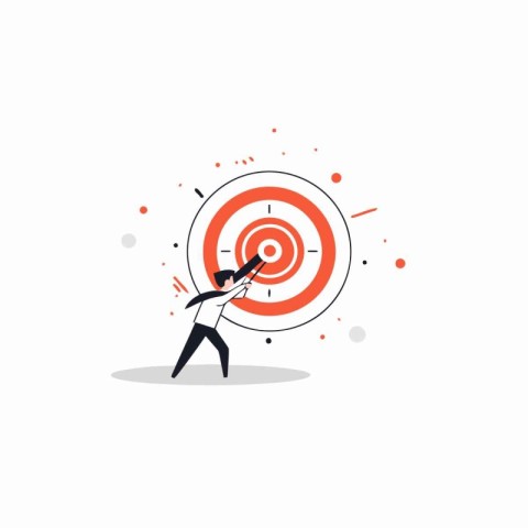 Businessman hitting target with dartboard. Flat style vector ill