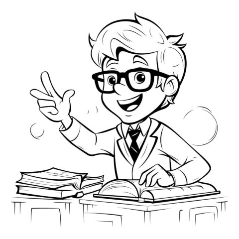 Black and White Cartoon Illustration of Funny Professor or Profe