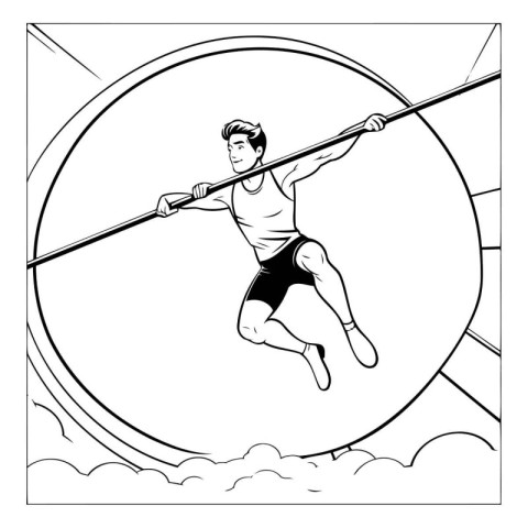 Vector illustration of a male pole vaulter jumping viewed from t