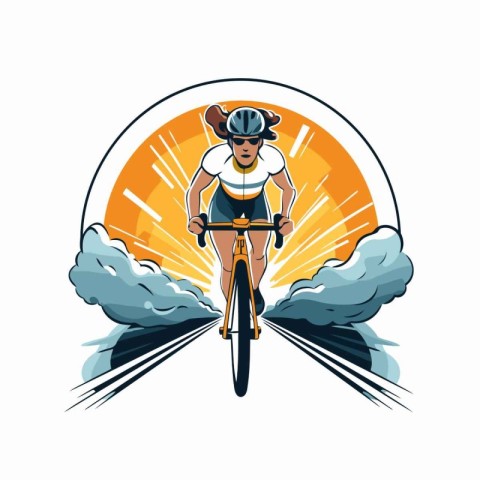 Cyclist riding bicycle on the road. Vector illustration of a cyc