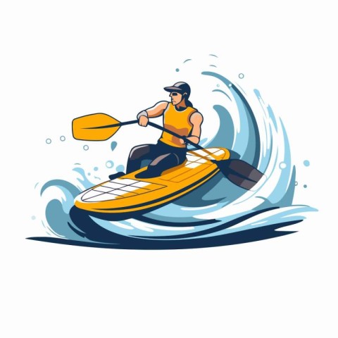 Water sport. Canoeing. Vector illustration on white background.