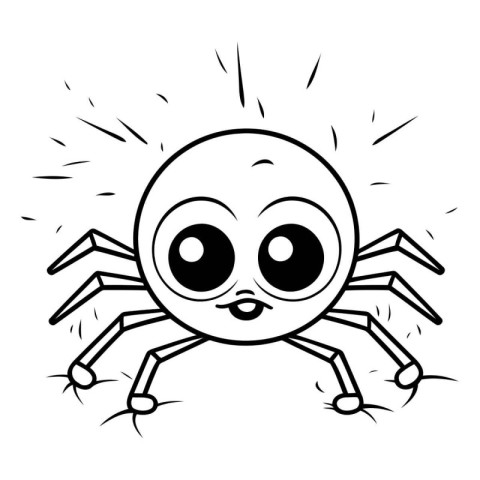 Cute spider cartoon isolated on white background. Black and whit