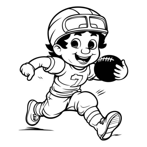 Illustration of a Little American Football Player Running with B