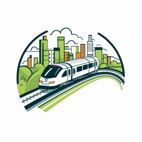 Modern high speed train on the background of the city. Vector il