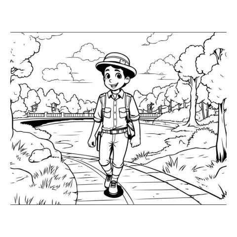 Tourist boy cartoon in the park vector illustration graphic desi