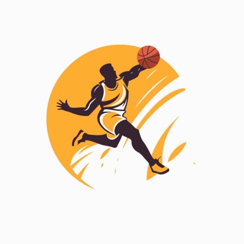 Basketball player with ball. Vector illustration on a white back