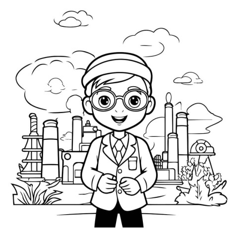 Black and White Cartoon Illustration of Kid Boy Student or Schoo