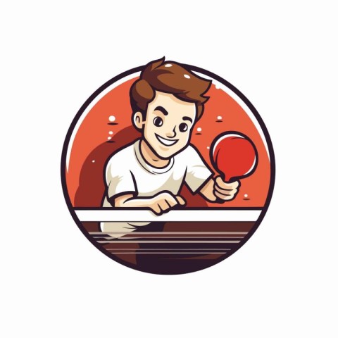 Vector illustration of a young man playing table tennis set insi