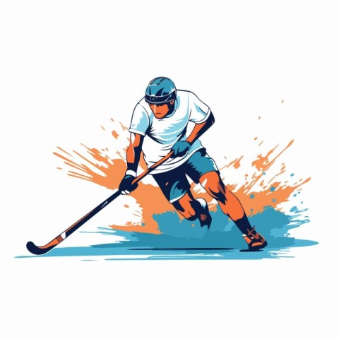 Hockey player vector illustration. Hand drawn hockey player in a