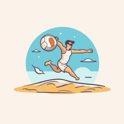 Man playing volleyball on the beach. Vector illustration in cart