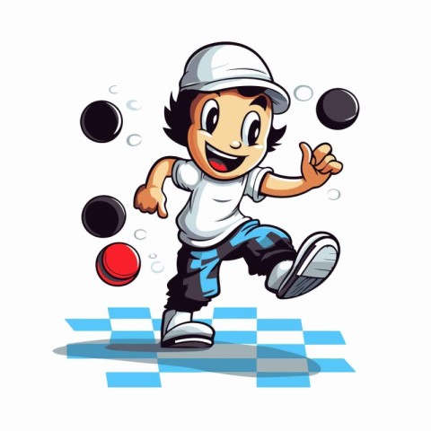 illustration of a boy playing bowling isolated on a white backgr