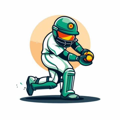 Cricket player with bat and ball. Vector cartoon illustration.