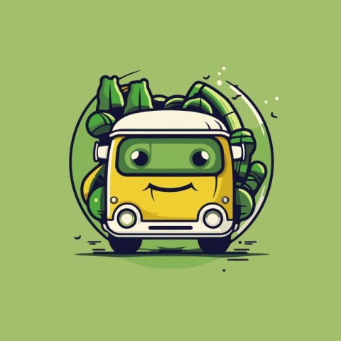 Cute Robot with Green Vegetables. Vector Illustration. EPS10