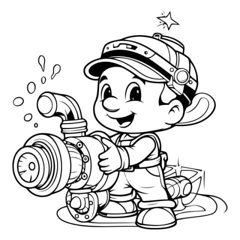 Black and White Cartoon Illustration of Cute Little Boy Astronau