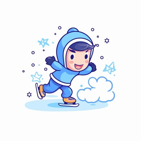 Cute little boy skating on ice. Winter sport. Vector illustratio