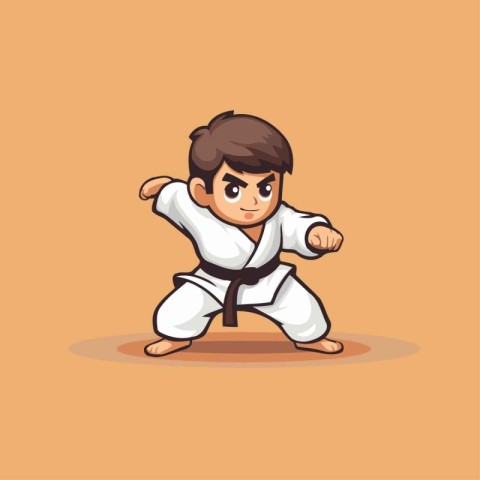 Karate boy cartoon character. Vector illustration of a karate bo