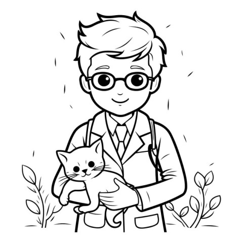 Veterinarian with a cat. Vector illustration in cartoon style.