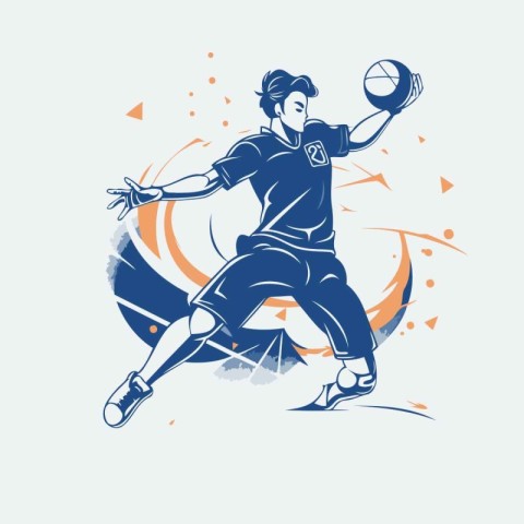 Handball player with ball. isolated vector illustration on white