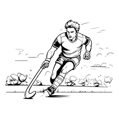 Hockey player in action. Vector illustration of hockey player in