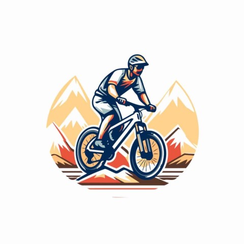 Mountain biker vector illustration. Mountain biker riding on a m