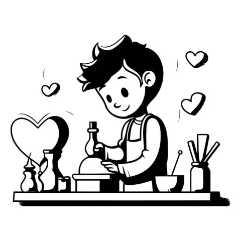 Barman with bottle of wine. Vector illustration in cartoon style