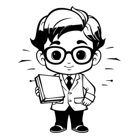 Vector illustration of a boy in glasses with a book in his hands