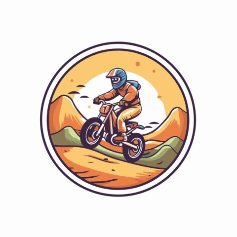 Mountain biker in helmet riding a motorcycle. Vector illustratio