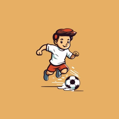 Cartoon boy playing soccer. Vector illustration of a boy kicking