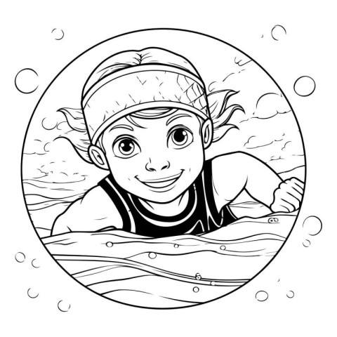 Coloring Page Outline Of a Little Boy Swimmer Swimming