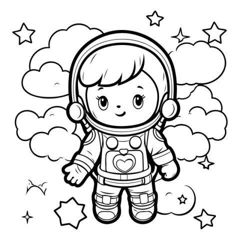 Coloring book for children: astronaut in space with stars and cl