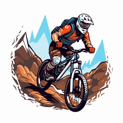 Mountain biker riding on a mountain bike. Vector illustration.