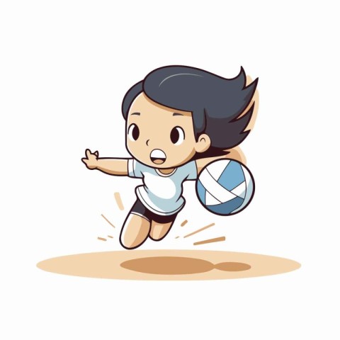 Illustration of a Little Boy Playing Volleyball with a Ball