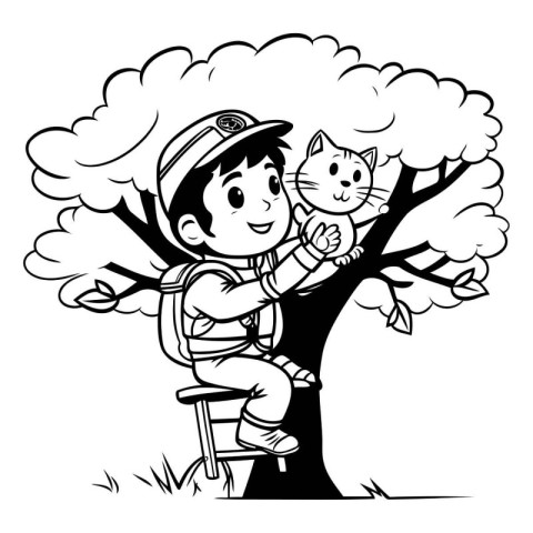 Boy with cat and tree design. Kid childhood little people lifest