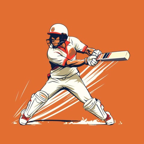 Cricket player hitting the ball with bat. Vector illustration.