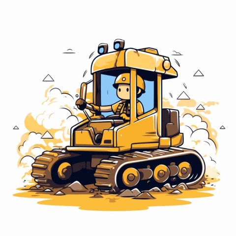 Vector illustration of a yellow bulldozer working on a construct