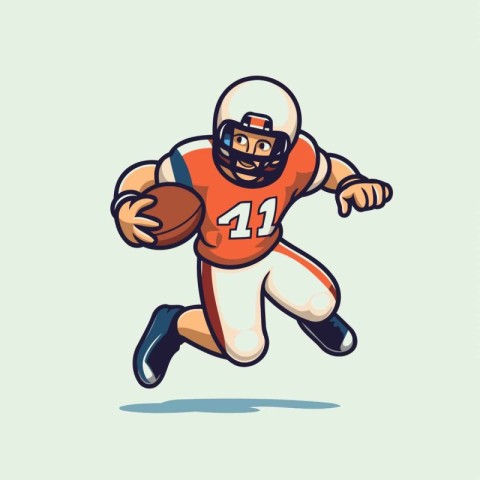 American football player running with ball. vector cartoon illus