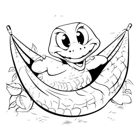 Cute snake in hammock - black and white vector illustration for