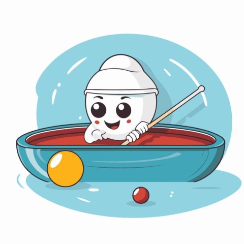 Illustration of a Cute Cartoon Billiard Player in a Pool