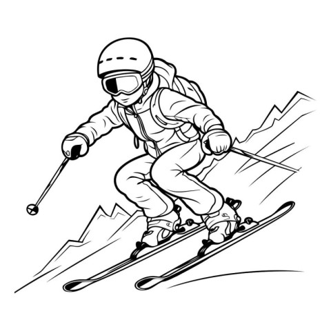 Skiing. skier. black and white vector illustration.