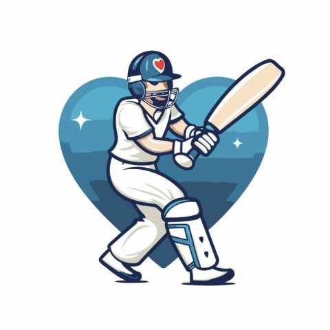 Cricket player hitting the ball with bat. Vector illustration.