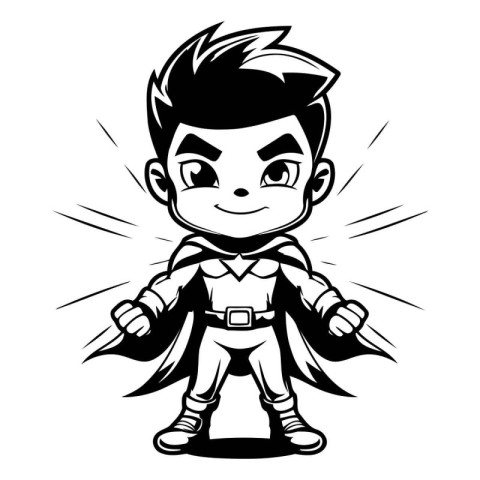 Superhero Boy - Black and White Cartoon Mascot Illustration